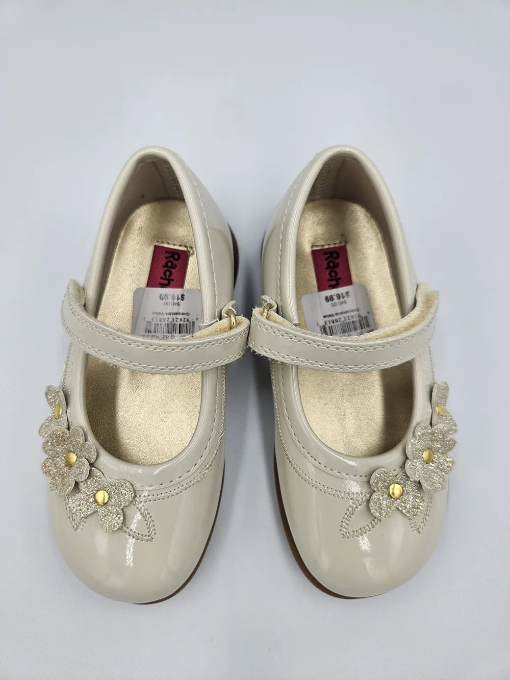 Rachel Shoes Girls Ivory Patent Mary Jane Dress Shoes Floral Size 7T